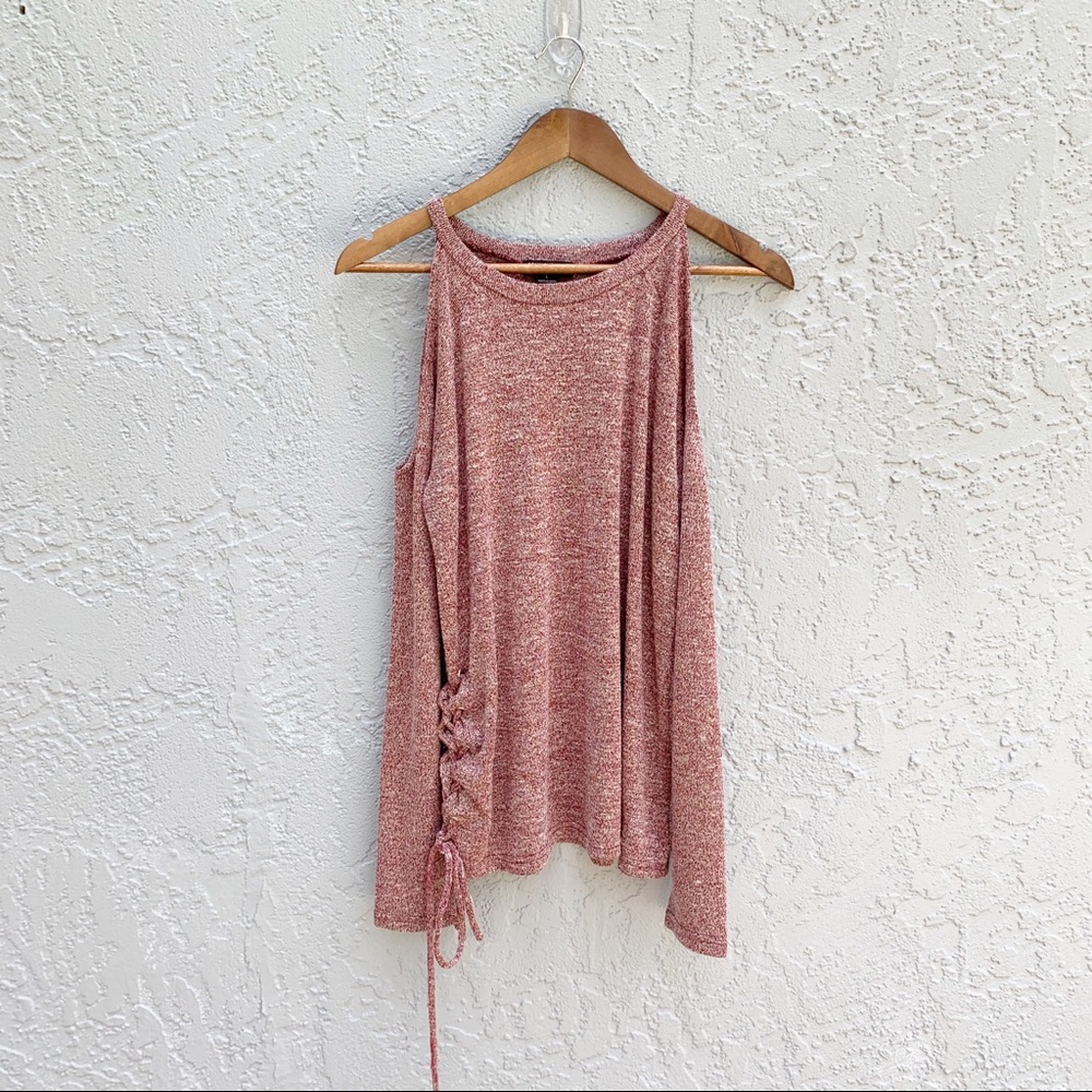 Fashion Nova Cold Shoulder Red Marled Sweater sz L - Picture 1 of 8